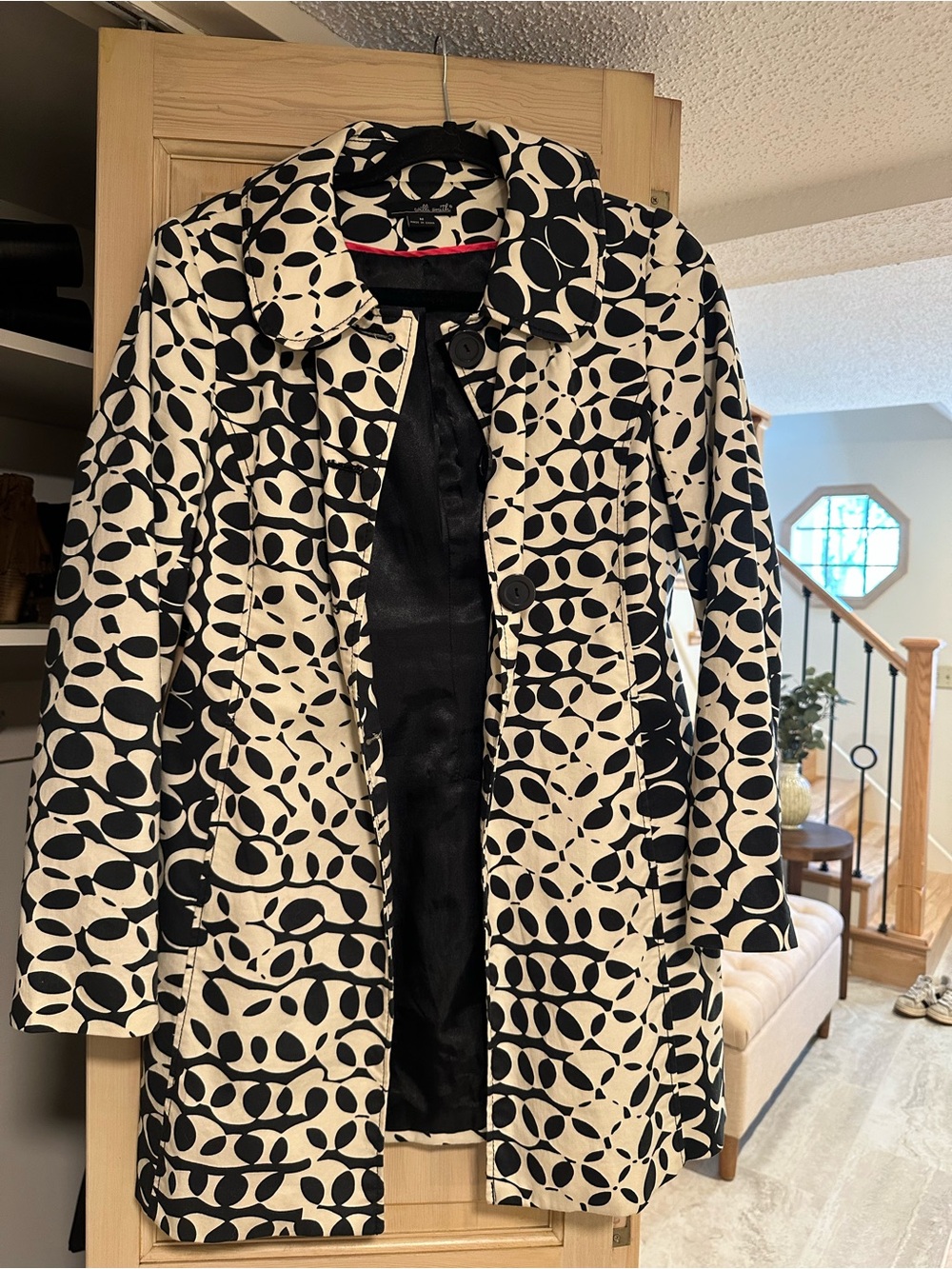Willi Smith Black & Cream Geometric Print Trench Coat